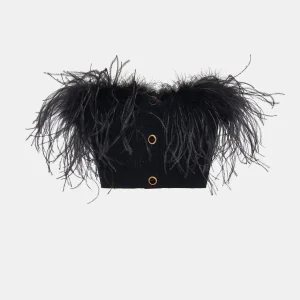 Top bandeau en punto de lana con plumas