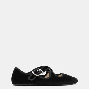 Bailarina plana de terciopelo con tiras cruzadas