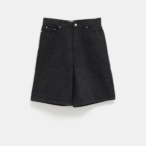 Pantalón corto denim con monograma a láser