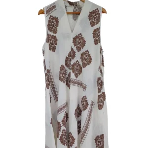 Vestido corto blanco estampado café 32313