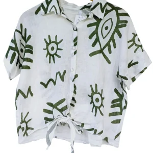 Blusa lino manga corta botones101772