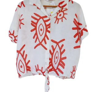 Blusa lino manga corta botones101772